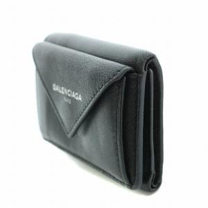 BALENCIAGA ミニペーパーウォレット 三つ折り財布 コンパクト レザー ロゴ 黒 ブラック 391446 /BB OH