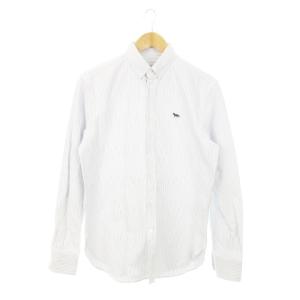 近年モデル シャツ オックスフォード ボタンダウン 長袖 ストライプ ロゴ フォックス刺繍 39 M 青