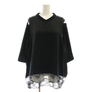 レースパターンTシャツ シルク UK8 ブラック