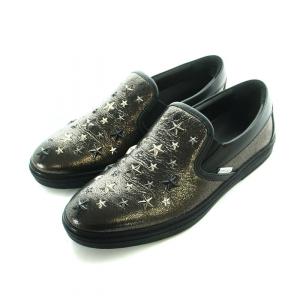 GROVE スリッポン フラット スター スタッズ メタリック 切替 ロゴ 42 27-27.5cm 黒