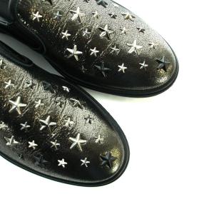 JIMMY CHOO GROVE スリッポン フラット スター スタッズ メタリック 切替 ロゴ 42 27-27.5cm 黒
