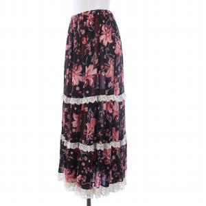 GUCCI ティアードスカート 花柄 38 ブラック ピンク 652724