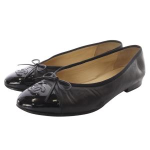 ココマーク レザー パテント バレエシューズ 38C ブラック G02819
