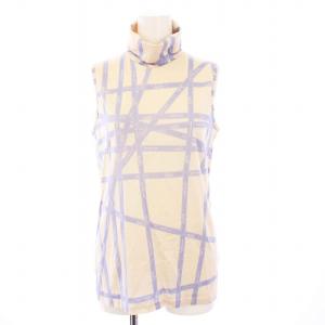 ノースリーブカットソー タートルネック ボルデュック リボン柄 M ベージュ /KH