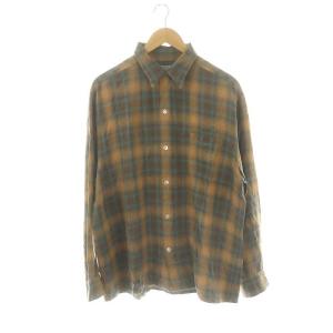チェック柄オンブレ オープンシャツ XL ブラウン ブルー