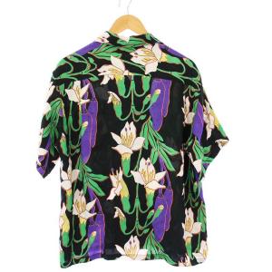 SUN SURF SUNSURF RAYON HAWAIIAN SHIRT レーヨン ハワイアンシャツ アロハシャツ 半袖 花柄 L ブラック