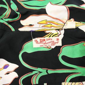 SUN SURF SUNSURF RAYON HAWAIIAN SHIRT レーヨン ハワイアンシャツ アロハシャツ 半袖 花柄 L ブラック