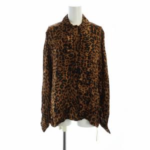 ボウタイブラウス レオパード柄 S ブラウン