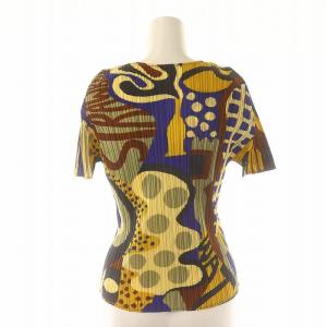 PLEATS PLEASE ISSEY MIYAKE 総柄カットソー 半袖 プリーツ 3 マルチカラー