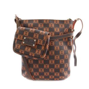 ショルダーバッグ アナグラム PVC レザー ロゴ ポーチ付き 茶 ブラウン オレンジ /BB MT OH