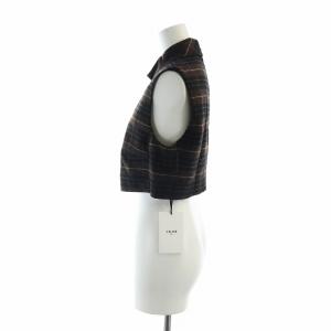 CELINE 21AW フランネル チェック クロップド ノースリーブ カットソー 38 ブラウン