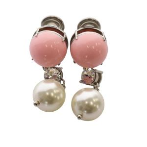 miumiu イヤリング クリスタル フェイクパール ピンク シルバー色 /YO23 OH