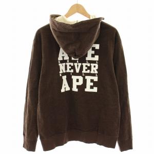 A BATHING APE プルオーバーパーカー ハーフジップ バックロゴ L 茶 ブラウン 白 ホワイト /YT