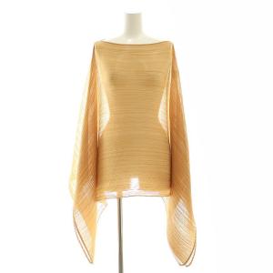 イッセイミヤケ プリーツポンチョ ブラウス シアー キャメル PP64-AD111