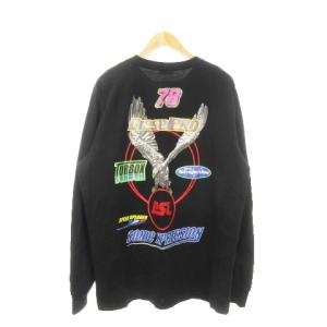 Tシャツ ロンT 長袖 プリント ワッペン イーグル 鷲 大きいサイズ XXL 黒 ブラック /AH10