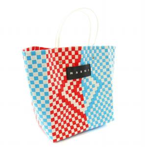 MARNI フラワーカフェ ピクニックバッグ トートバッグ ハンドバッグ PVC 赤 レッド 白 ホワイト 水色 ライトブルー