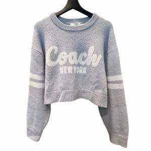 ロゴジャガード クロップド ニットセーター M ブルーグレー