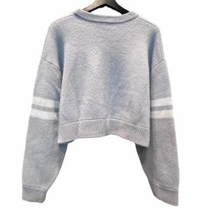 COACH ロゴジャガード クロップド ニットセーター M ブルーグレー