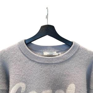 COACH ロゴジャガード クロップド ニットセーター M ブルーグレー