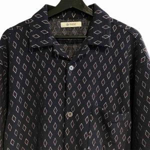 nano universe 総柄ジャージーシャツ 半袖 シャツ M ネイビー 672-3124226