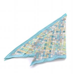 ポワントゥ ボルデュック チェック 三角スカーフ 総柄 シルク 水色 /YM OH