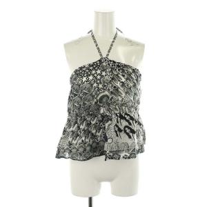 24SS HYS MANDARA柄 チューブトップブラウス プルオーバー 総柄 F 黒 白 ブラック ホワイト