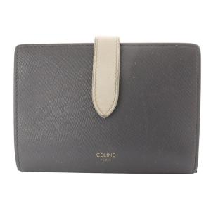 ミディアム ストラップ ウォレット 財布 二つ折り レザー バイカラー グレー ホワイト /YO9 OH