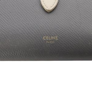 CELINE ミディアム ストラップ ウォレット 財布 二つ折り レザー バイカラー グレー ホワイト /YO9 OH