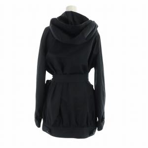 YVES SAINT LAURENT ナイロンジャケット 長袖 ミドル リボン フード付き ベルト付き 40 XL 黒 ブラック GY19 /MQ