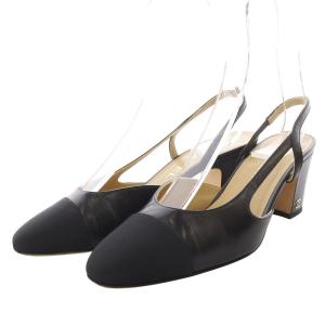 CHANEL スリングバック レザー×グログラン パンプス ココマーク 36C ブラック G31318