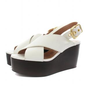 サンダル ストラップ プラットフォーム 厚底 レザー 37 24.0cm 白 ホワイト /DK PN