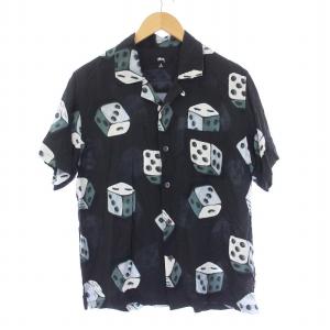 DICE PATTERN S/S SHIRT アロハシャツ オープンカラー 半袖 総柄 S 黒 ブラック