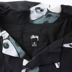 STUSSY DICE PATTERN S/S SHIRT アロハシャツ オープンカラー 半袖 総柄 S 黒 ブラック