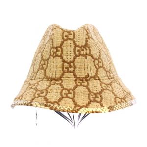 GUCCI ストローハット GGロゴ L ベージュ ブラウン