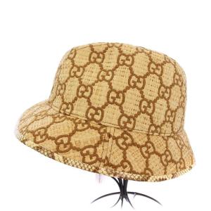 GUCCI ストローハット GGロゴ L ベージュ ブラウン