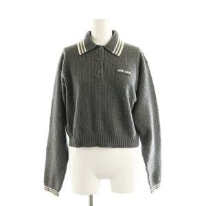 ウール×カシミヤ ポロセーター メッシュニット 長袖 ロゴ 36 グレー