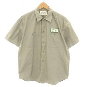 20SS ワークシャツ 半袖 アラビア語ワッペン M グレー 緑 グリーン /YT
