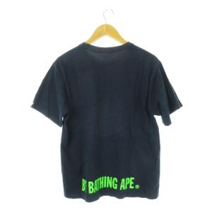 A BATHING APE Tシャツ クルーネック 丸首 半袖 プリント ロゴ サル テキスト L 紺 ネイビー /CK8 GY18