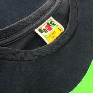 A BATHING APE Tシャツ クルーネック 丸首 半袖 プリント ロゴ サル テキスト L 紺 ネイビー /CK8 GY18