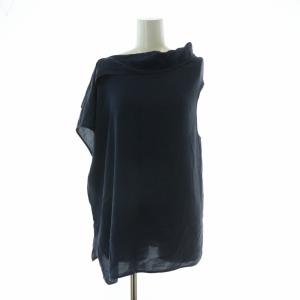 カットソー アシンメトリー ノースリーブ ストレッチ 無地 シルク 34 紺 ネイビー /BB MA MT