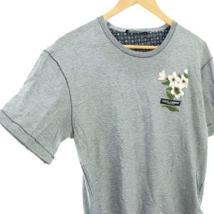 DOLCE&GABBANA フラワー刺繍 ロゴ アウトステッチ Tシャツ カットソー 半袖 44 グレー G8HS4Z /DF OS