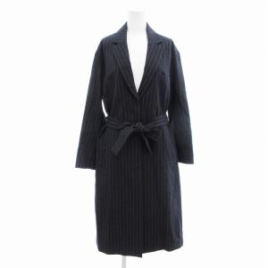 タグ付き チェスターコート ストライプ ロング丈 38 紺 ネイビー /AE