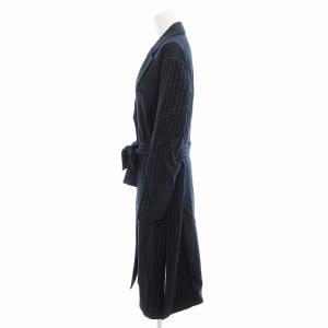 CLANE タグ付き チェスターコート ストライプ ロング丈 38 紺 ネイビー /AE