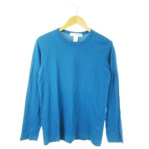 FJ-T015 長袖 Tシャツ カットソー ロンT クルーネック コットン ワンポイント ロゴ S 青