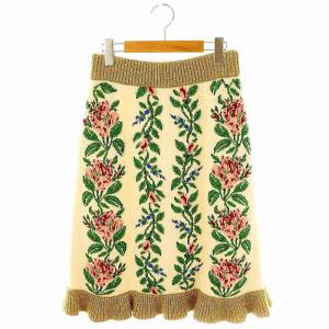 花柄 ニットスカート S ベージュ 493494