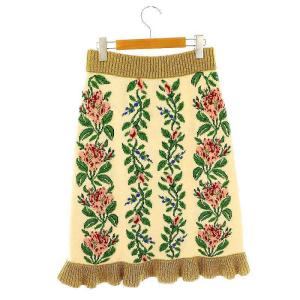 GUCCI 花柄 ニットスカート S ベージュ 493494