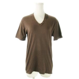 Tシャツ カットソー Vネック 半袖 コットン ストレッチ S 茶 ブラウン /AO2 GY18