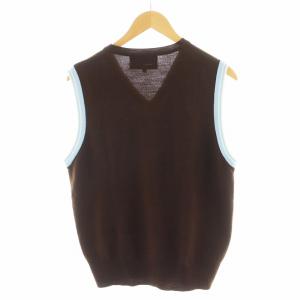 COMME des GARCONS SHIRT × フレッドペリー FRED PERRY ニットベスト ロゴ刺繍 M 茶 ブラウン 水色 ライトブルー
