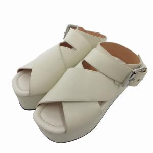 レザーサンダル 厚底 ベルト アジャスタブル 37 白 ホワイト /FF