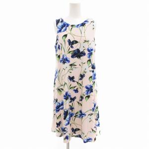 美品 ワンピース クルーネック 花柄 ノースリーブ ひざ丈 6 L ペールピンク /AE